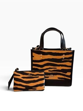 Coach Tiger-Stripe Leather handbag and Wristlet for wallet matching